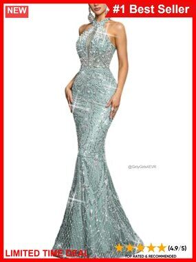 Beaded Mermaid Prom Evening Gown Sequin Formal Dress